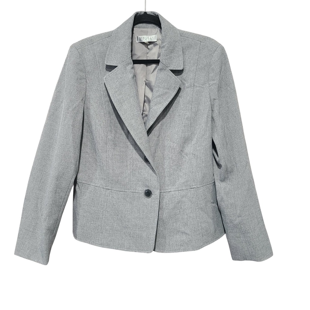Kasper Womens Grey Two Button Tailored Blazer Jacket Size 16 Heathered
